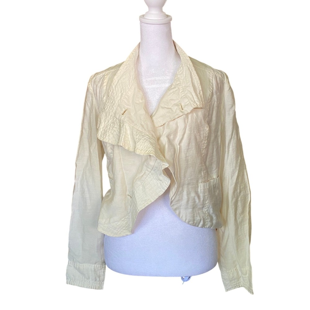 Free People Ruffle Draped Cream Cropped Jacket 2 Work Preppy Twee Office Boho